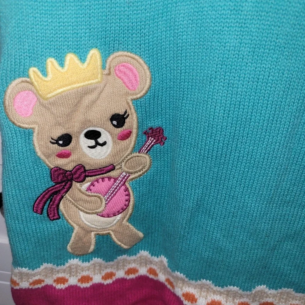 Gymboree Girls Turquoise Bear Crown Sweater dressc Size 2T vintage Sweet Music